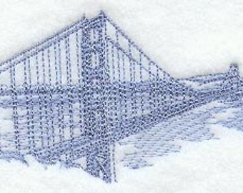 Paño de cocina o de mano con tejido gofrado bordado con el puente Golden Gate y monumentos mundiales