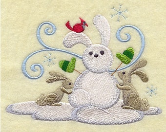 Snowpals Rabbits Bunnies Creating Snowman Snow Rabbit Embroidered Waffle Weave Hand Towel