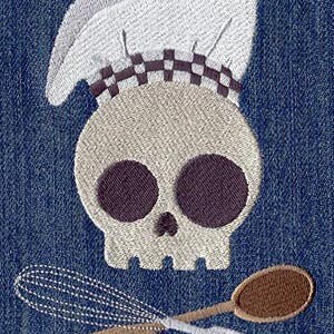 Crossed Ladles Chef Skully Embroidered Waffle Weave Hand/Dish Towel image 1