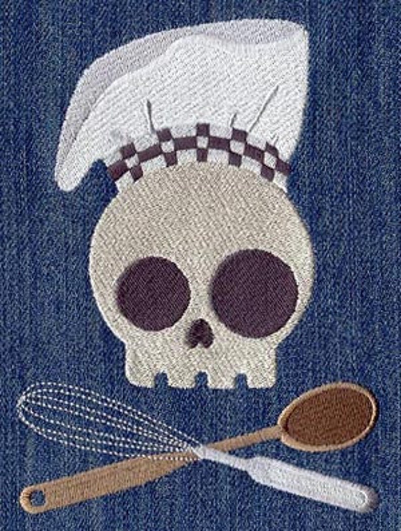 Crossed Ladles Chef Skully Embroidered Waffle Weave Hand/Dish Towel image 1