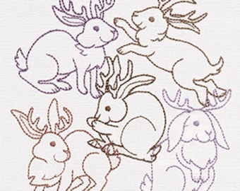 Creature Feature Jackalope Party Embroidered Waffle Weave Hand/Dish Towel