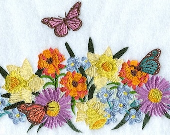 Floral Spray Embroidered Waffle Weave Hand/Dish Towel