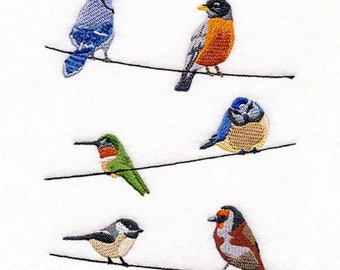 Various Birds on Wires Embroidered Waffle Weave Hand/Dish Towel