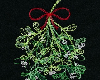 Elegant Christmas Mistletoe Embroidered Waffle Weave Hand/Dish Towel