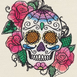 Bella Muerte - Calavera Sweet Skull Mexican Culture Dia De Los Muertos Embroidered Waffle Weave Hand Towel