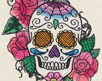 Bella Muerte - Calavera Sweet Skull Mexican Culture Dia De Los Muertos Embroidered Waffle Weave Hand Towel