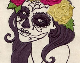 Painted Face Dia de los Muertos Skeleton Halloween Embroidered Waffle Weave Hand/Dish Towel