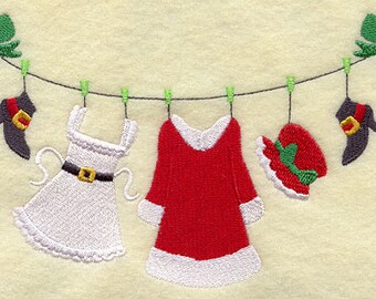 Mrs Claus Christmas Clothing Clothesline Embroidered Waffle Weave Hand/Dish Towel