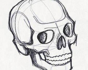 Sketchwork Anatomical Skull Embroidered Waffle Weave Hand/Dish Towel