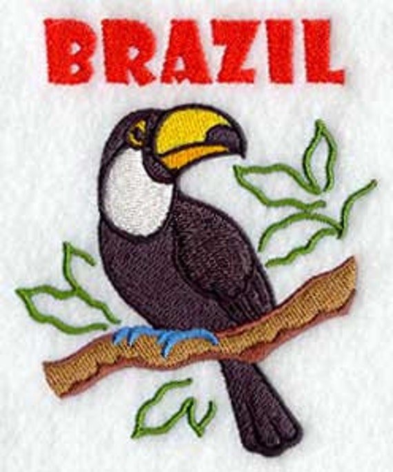 Geschirrtuch mit Tukan und Brasilien Bestickte Waffel Weave