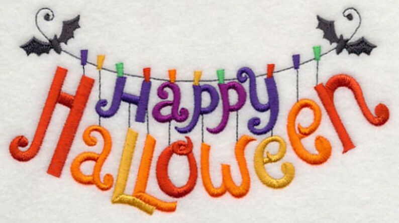 Happy Halloween Clothesline Embroidered Waffle Weave Hand/Dish Towel image 1