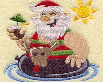 Santa at the Beach Santa Claus Embroidered Waffle Weave Hand/Dish Towel