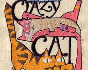 Crazy Cat Lady Embroidered Waffle Weave Towel