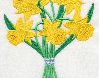 Narzisse Blumenstrauß bestickt Waffel Weave Hand / Geschirr Handtuch