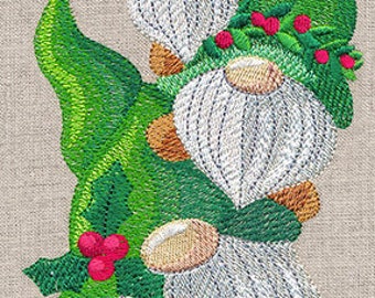 Jolly Gnome or Tomte Stack Embroidered Waffle Weave Hand/Dish Towel