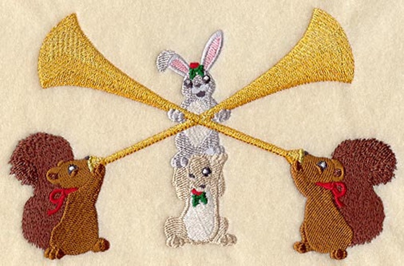 Christmas Critters Rabbits Squirrels and Horns Embroidered Waffle Weave Hand Towel image 1