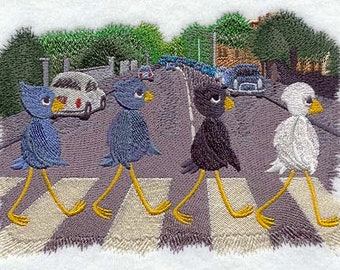 Birds Crossing Abbey Road Beatles Birds Embroidered Waffle Weave Hand/Dish Towel