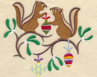 Deck the Halls Chipmunk Embroidered Waffle Weave Hand/Dish Towel