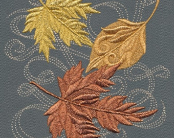 Falling Autumn Leaves Embroidered Waffle Weave Hand/Dish Towel