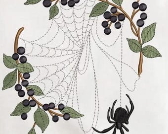 Delicate Floral Spider Web Embroidered Waffle Weave Hand/Dish Towel