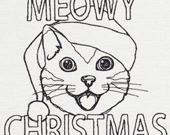 Meowy Christmas Embroidered Waffle Weave Hand/Dish Towel