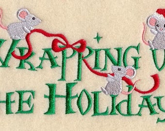 Wrapping up the Holidays Embroidered Waffle Weave Hand/Dish Towel