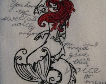 The Little Mermaid Embroidered Waffle Weave Hand/Dish Towel