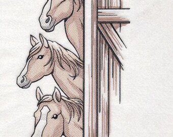 Peeking Horses Funny Horse Embroidered Waffle Weave Hand/Dish Towel