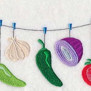Salsa Veggies Clothesline Embroidered Waffle Weave Hand Towel