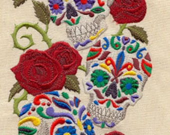 Calavera Sweet Skulls Mexican Culture Dia De Los Muertos Embroidered Waffle Weave Towel