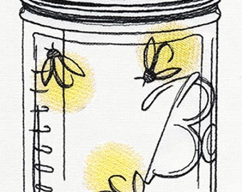 Firefly Ball Canning Jar Embroidered Waffle Weave Hand/Dish Towel