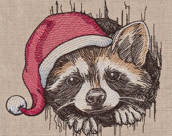 Weihnachtsmann Waschbär bestickt Waffel Weave Hand / Geschirr Handtuch