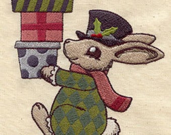 Vintage Christmas Bunny Embroidered Waffle Weave Hand/Dish Towel