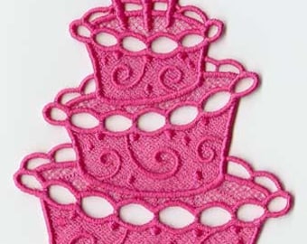 Lace Birthday Cake Embroidered Waffle Weave Hand/Dish Towel