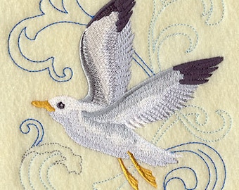 Seagull Above the Sea Embroidered Waffle Weave Hand/Dish Towel