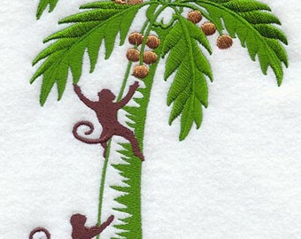 Monkeys and Tree Embroidered Waffle Weave Hand/Dish Towel