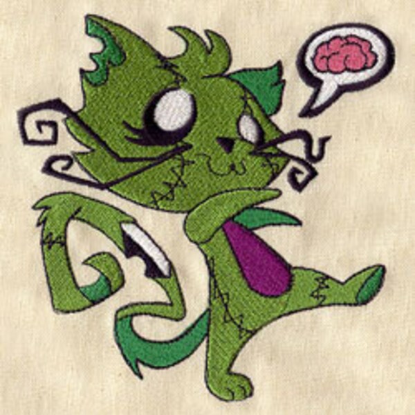 Zombie Kitty Embroidered Waffle Weave Hand Towel