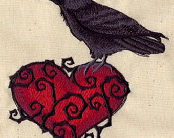 Raven Heart Embroidered Waffle Weave Towel