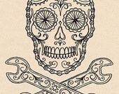 Calavera Bike Mechanic Sugar Skull Embroidered Waffle Weave Hand Towel