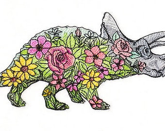 Dinosaur Triceratops in Bloom Embroidered waffle weave Hand/Dish Towel