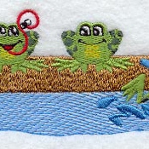 Frogs on a Log Embroidered Waffle Weave Hand/Dish Towel