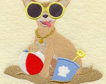 Beach Chihuahua Embroidered Waffle Weave Hand/Dish Towel