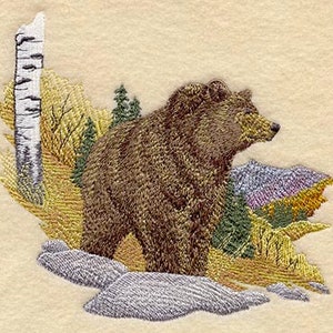 Asciugamano/canovaccio ricamato in tessuto waffle ricamato con orso grizzly autunnale
