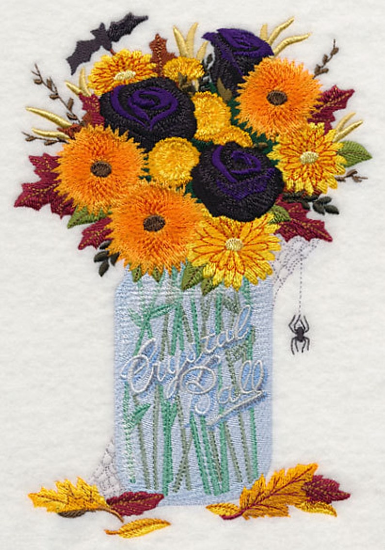 Halloween Crystal Ball Bouquet Embroidered Waffle Weave Hand/Dish Towel image 1