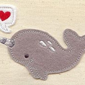 Narwhal FLEECE APPLIQUE Embroidered Waffle Weave Hand/Dish Towel