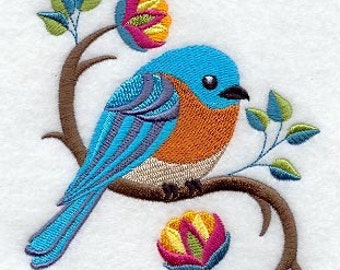 Perching Pretty Bluebird Embroidered Waffle Weave Hand/Dish Towel