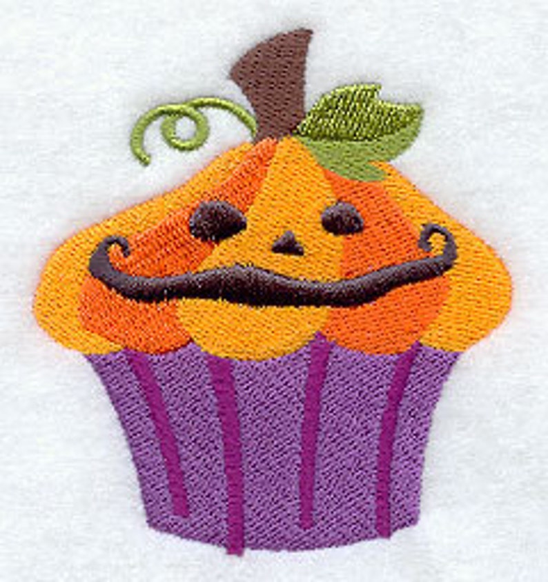 Halloween Pumpkin Jack o lantern Cupcake Embroidered Waffle Weave Hand/Dish Towel image 1