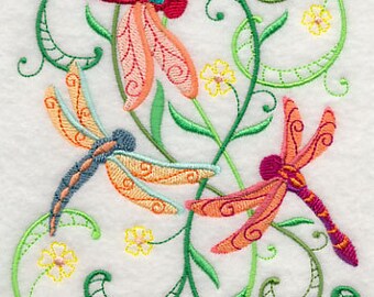 Dragonfly Delight Embroidered Waffle Weave Towel