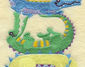 Grinning Alligator Crocodile Embroidered Waffle Weave Hand/Dish Towel