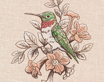 Regal Hummingbird Embroidered Waffle Weave Hand/Dish Towel